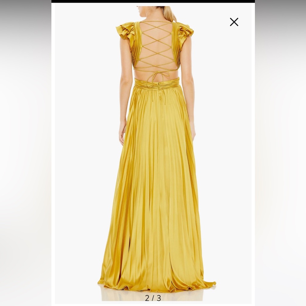 Pleated Ruffled Cap Sleeve Cut Out Lace Up Gown - Picture 5 of 6
